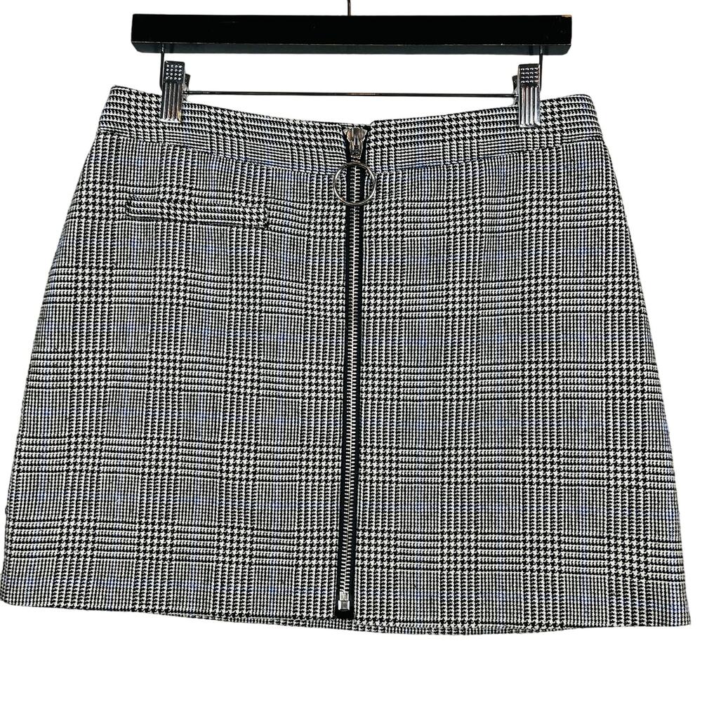 F21 Houndstooth Mini Skirt Zip Front Mod Short Black White - L